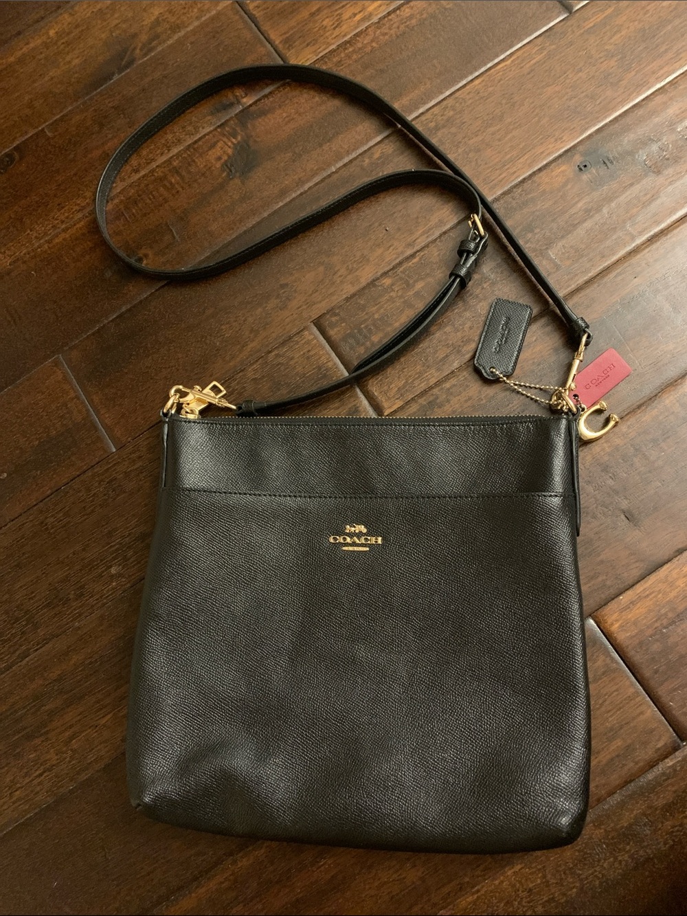 Coach Black Kitt Leather Crossbody Bag with Gold Hardware and double hang tags!!